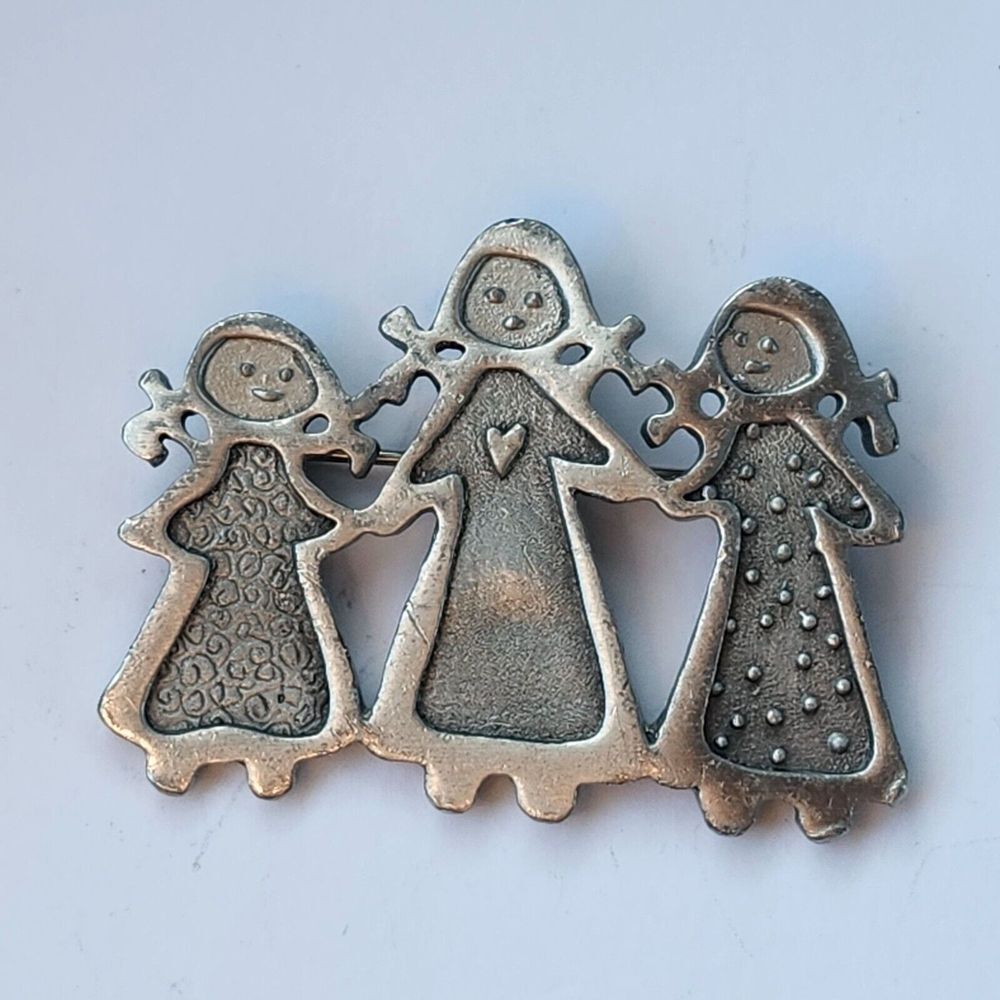 Three Sisters Cynthia Webb Pewter Pin Brooch